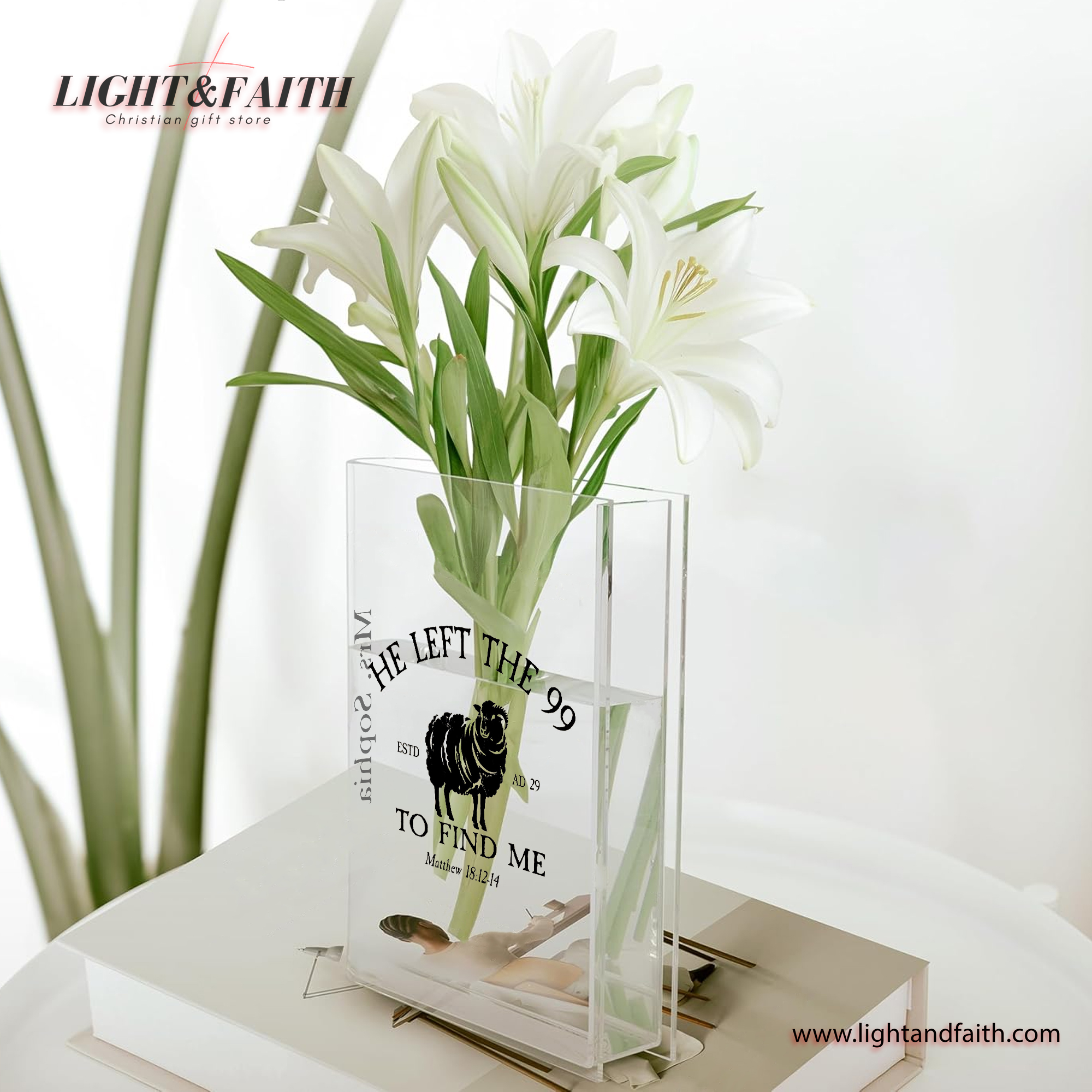 He Left The 99 Bible Verse Book Vase, Christian Book Vase, Faith Book Vase, Bible Verse Book Shaped Flower Vase